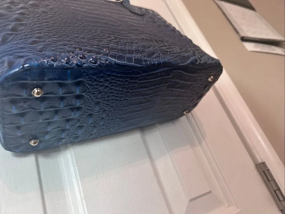 Brahmin Medium Asher Croc Embossed Leather Tote blue
